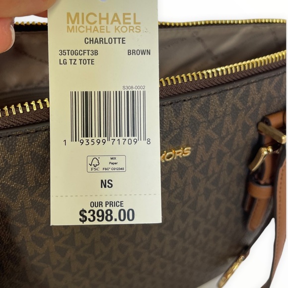 Michael Kors Charlotte Leather Tote bag Brown MK print - Picture 8 of 14